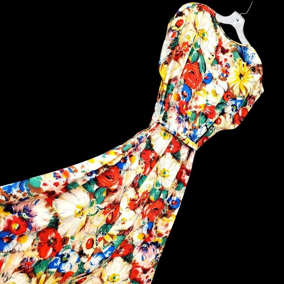 1930s Rayon Crepe Floral Day Midi Dress Size 6 8 with Side Metal Talon Zip - Picture 7 of 12